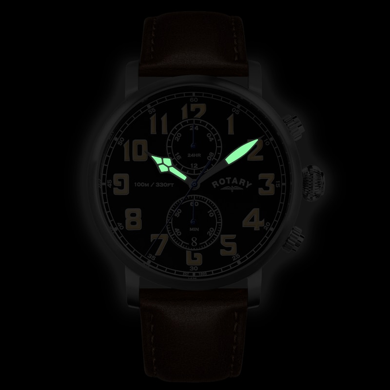Main Image 5 of Rotary Heritage Pilot 100m Brown Leather Strap Watch