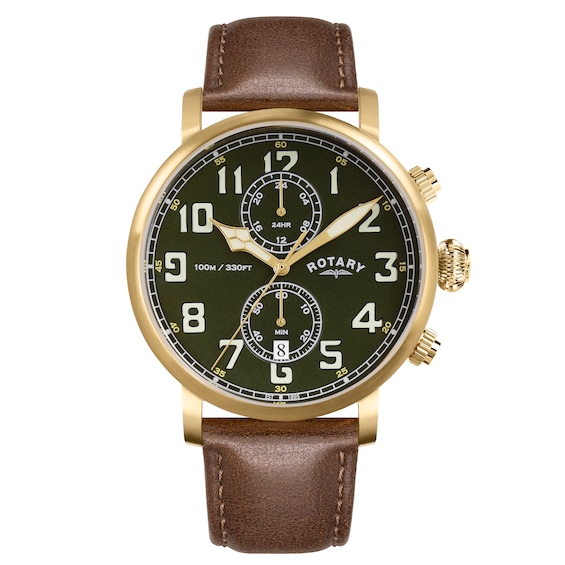 Women's Rotary Heritage Pilot 100M Brown Leather Strap Watch