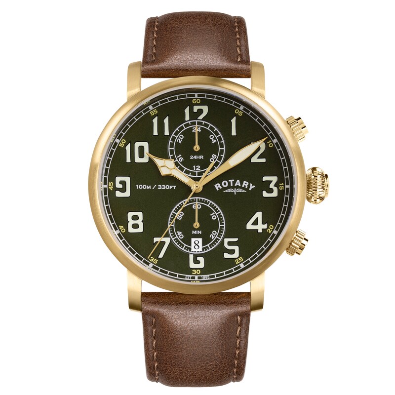 Main Image 1 of Rotary Heritage Pilot 100m Women's Brown Leather Strap Watch