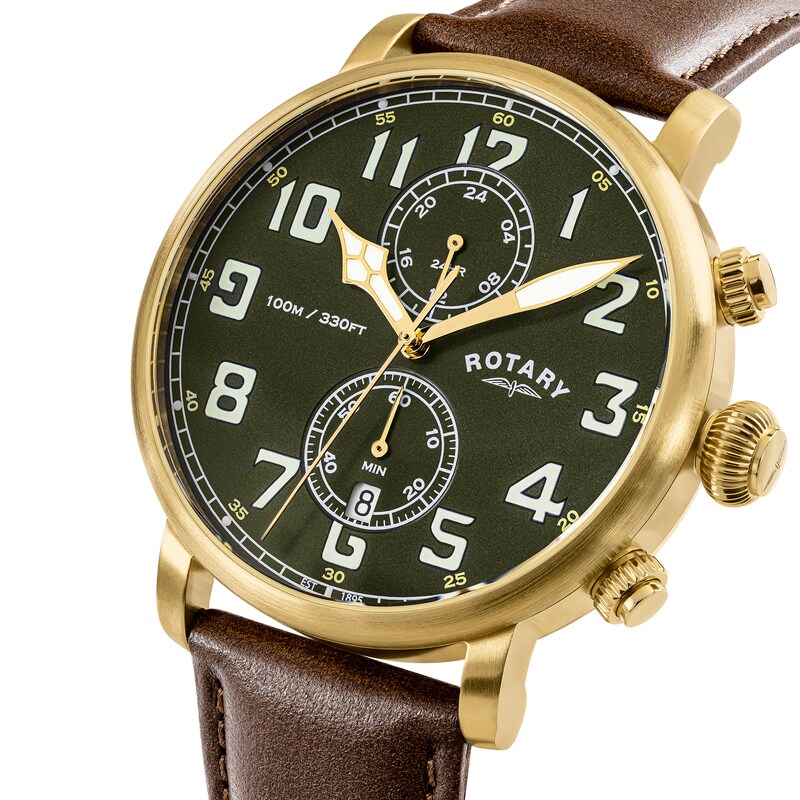 Main Image 2 of Rotary Heritage Pilot 100m Women's Brown Leather Strap Watch