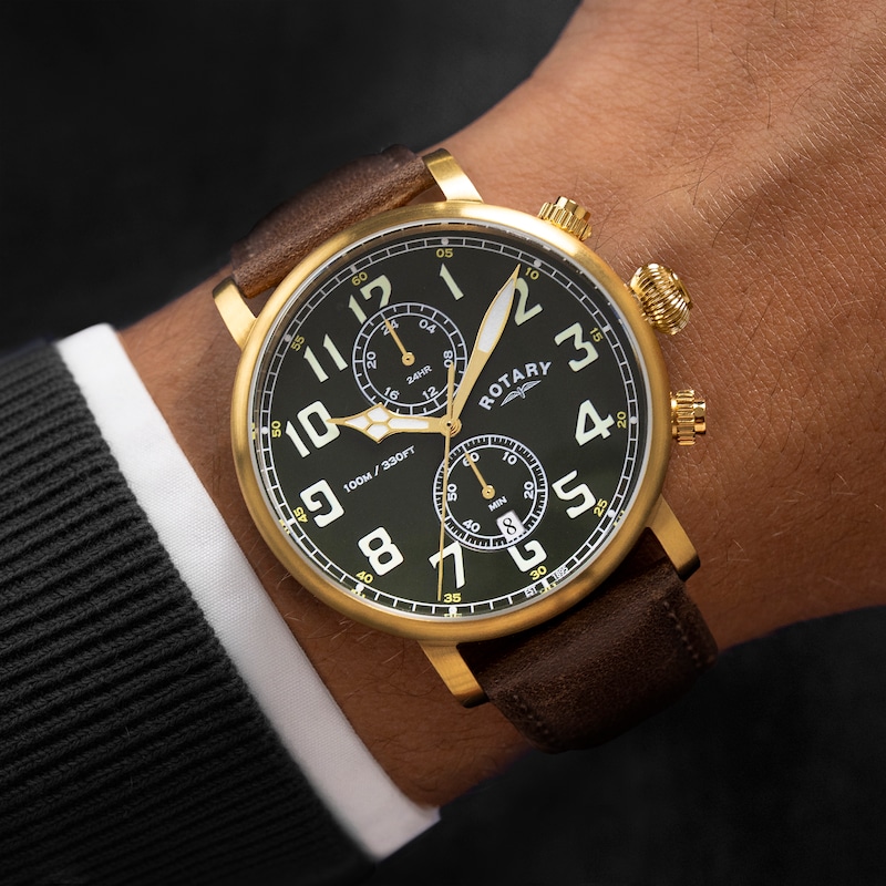 Main Image 3 of Rotary Heritage Pilot 100m Women's Brown Leather Strap Watch