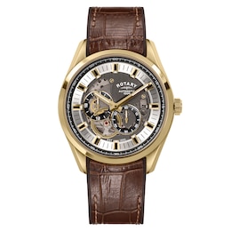 Rotary Men's Seamatic Eclipse Gold Tone & Brown Leather Strap Watch