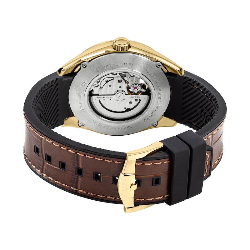 Main Image 4 of Rotary Men's Seamatic Eclipse Gold Tone & Brown Leather Strap Watch