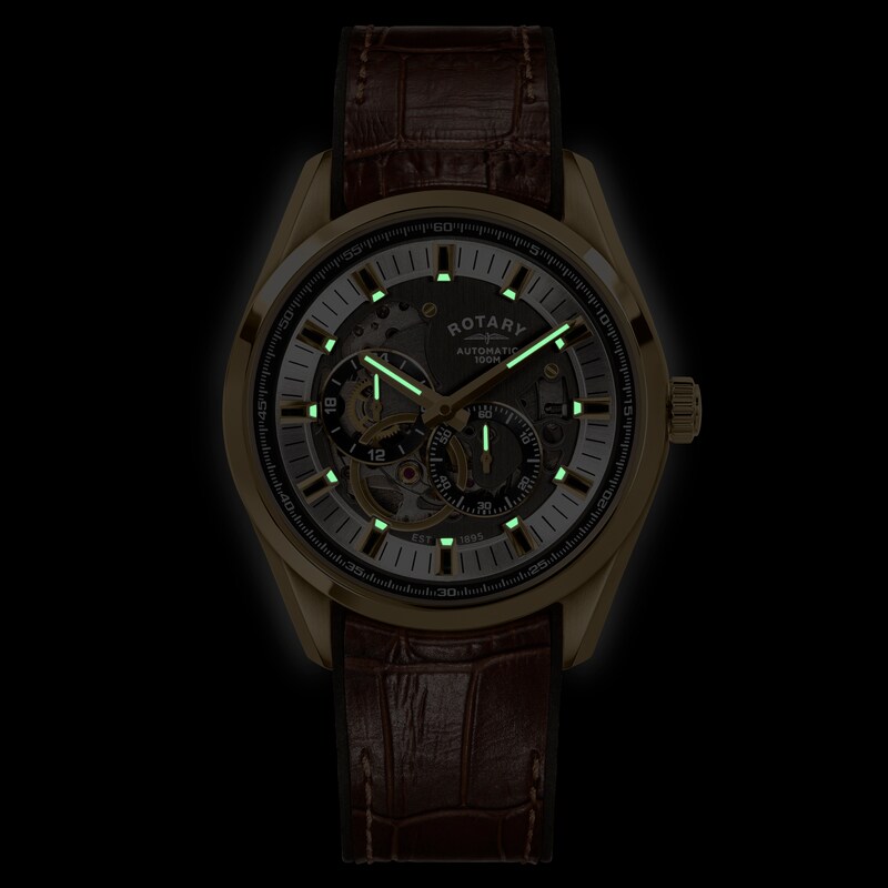Main Image 5 of Rotary Men's Seamatic Eclipse Gold Tone & Brown Leather Strap Watch