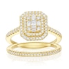 Thumbnail Image 1 of Engagement Ring 18ct Yellow Gold Emerald Shaped Halo Cluster Bridal Set 0.50ct Diamond Ring
