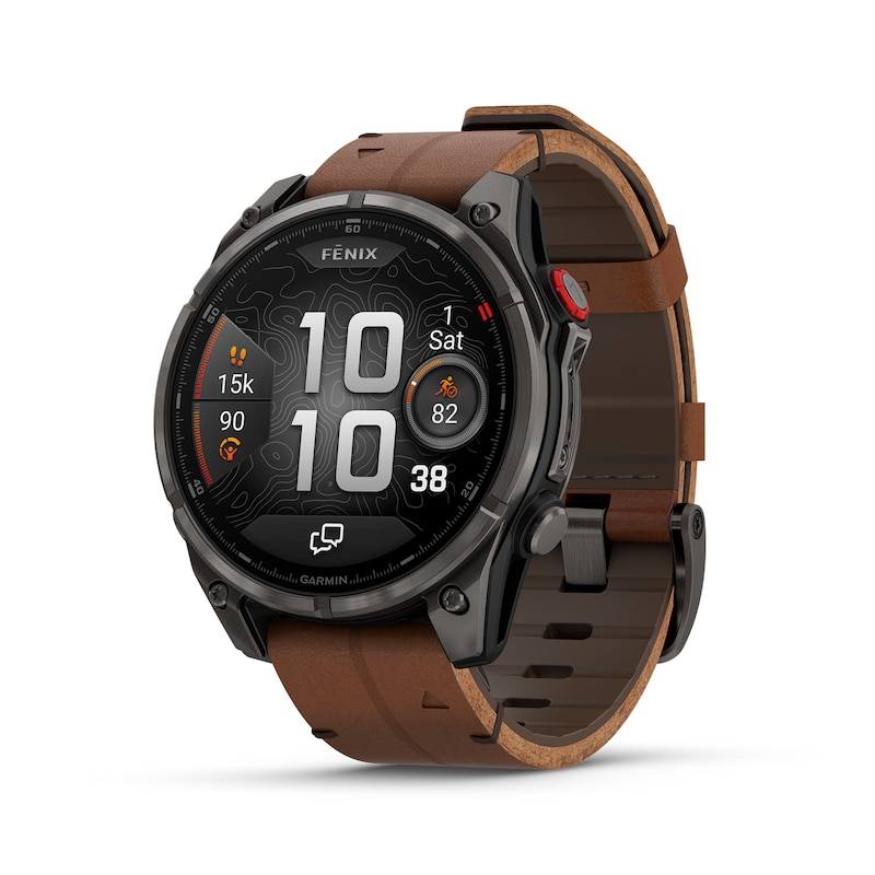 Main Image 1 of Garmin Fēnix 8 Pro 47mm AMOLED Carbon Grey DLC Titanium & Leather Smartwatch