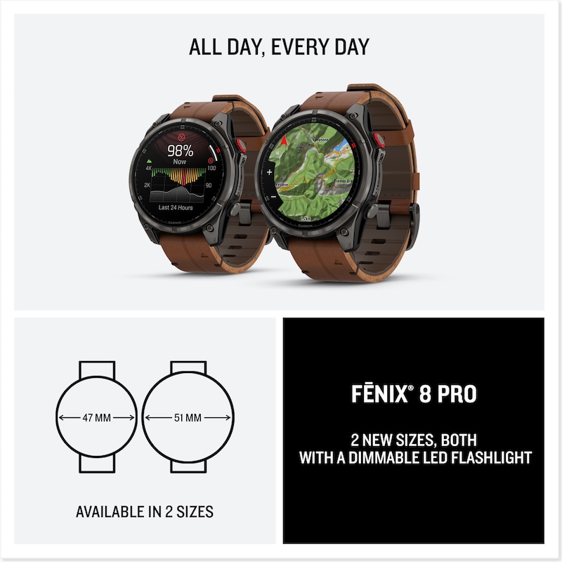 Main Image 7 of Garmin Fēnix 8 Pro 47mm AMOLED Carbon Grey DLC Titanium & Leather Smartwatch