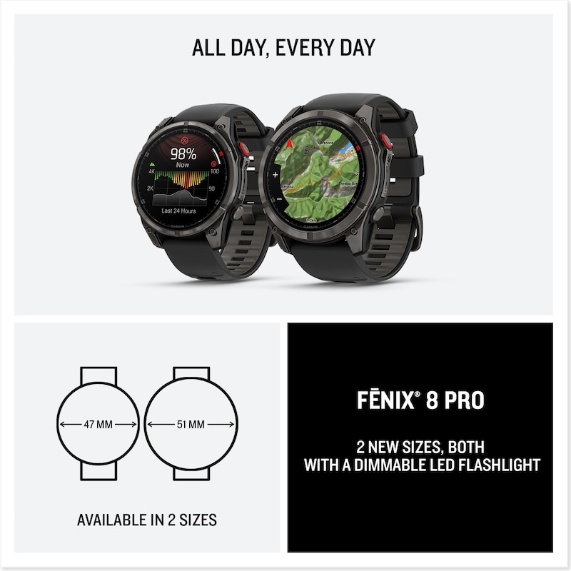 Main Image 7 of Garmin Fēnix 8 Pro 51mm AMOLED Carbon Grey DLC Titanium & Grey Silicone Smartwatch