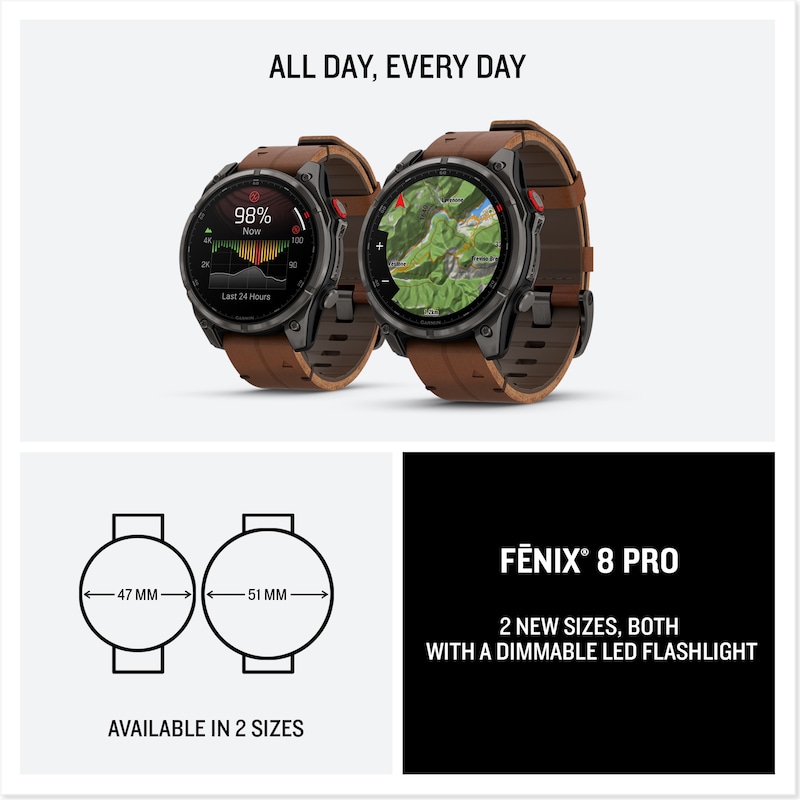 Main Image 7 of Garmin Fēnix 8 Pro 51mm AMOLED Carbon Grey DLC Titanium & Leather Smartwatch