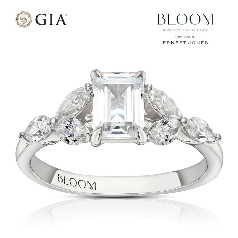 Main Image 1 of Bloom Rome Platinum 1.50ct Lab Grown Diamond Floral Emerald Ring