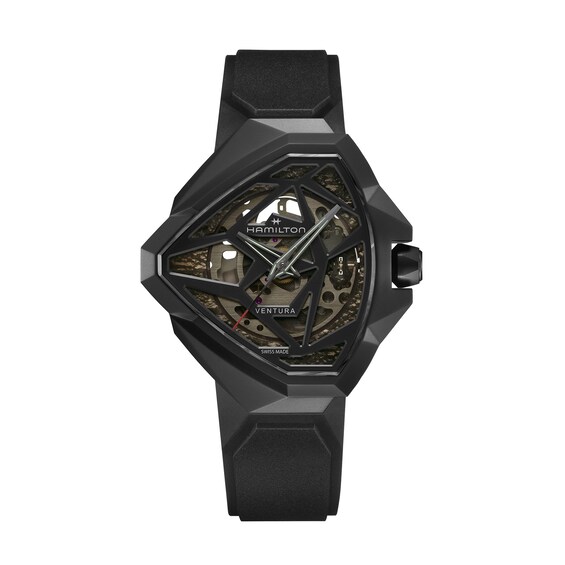 Hamilton Ventura Edge Skeleton Automatic Black Rubber Strap 