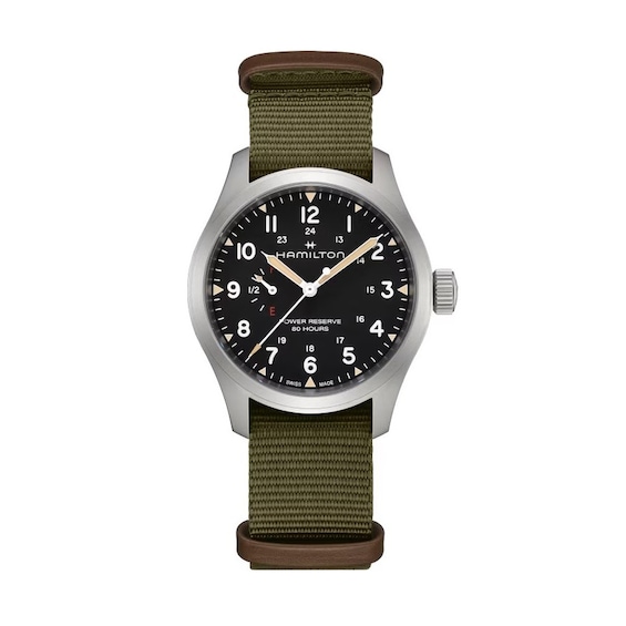 Men's Hamilton Khaki Field Mechanical 40 Mm Green Fabric Strap Watch