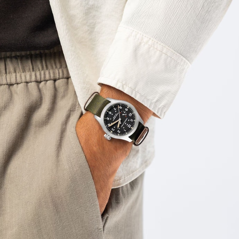 Main Image 5 of Hamilton Khaki Field Mechanical 40 mm Green Fabric Strap Watch