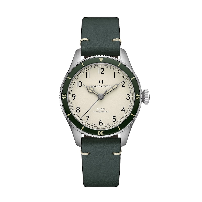 Main Image 1 of Hamilton Khaki Aviation Pilot Pioneer 38mm Moss Green Leather Strap Watch