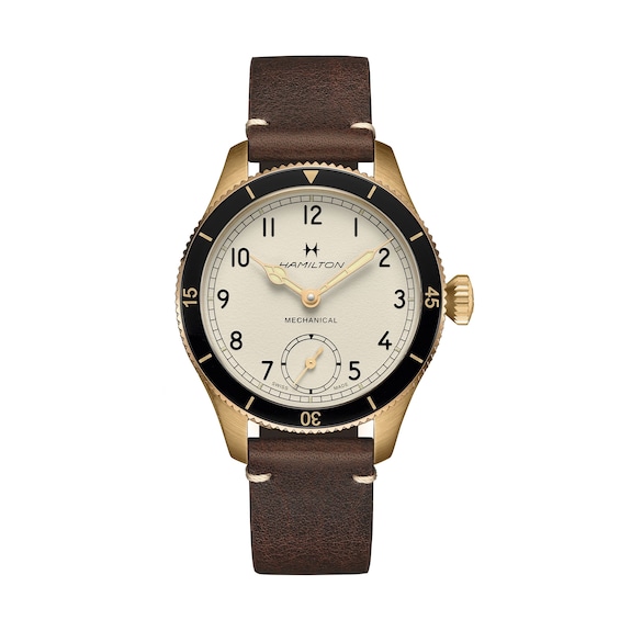 Men's Hamilton Khaki Aviation Pilot Pioneer Bronze 43Mm Brown Leather Strap Watch