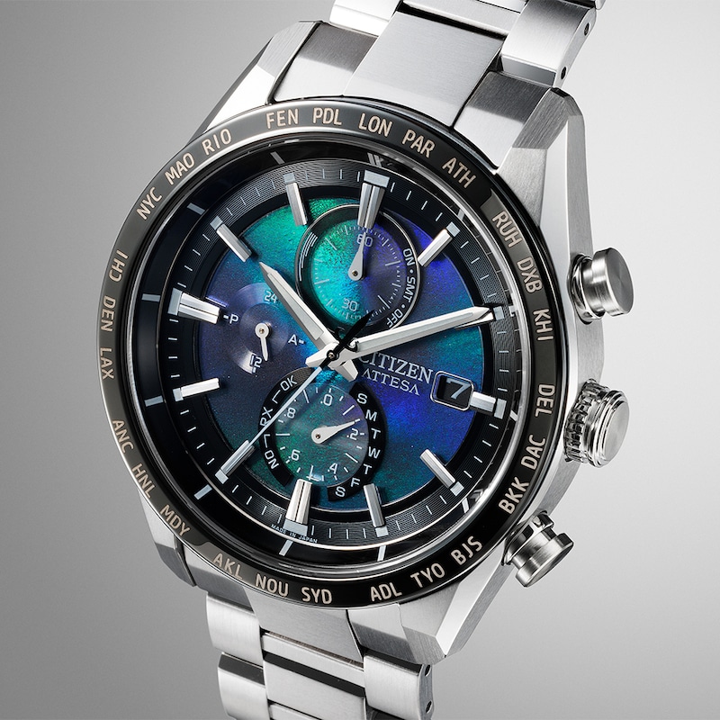 Main Image 4 of Citizen Attesa Men's Eco-Drive Irridescent Dial & Silver Tone Super Titanium Bracelet Watch