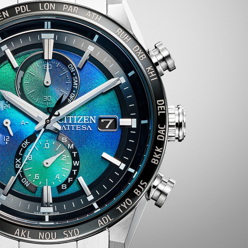 Main Image 5 of Citizen Attesa Men's Eco-Drive Irridescent Dial & Silver Tone Super Titanium Bracelet Watch