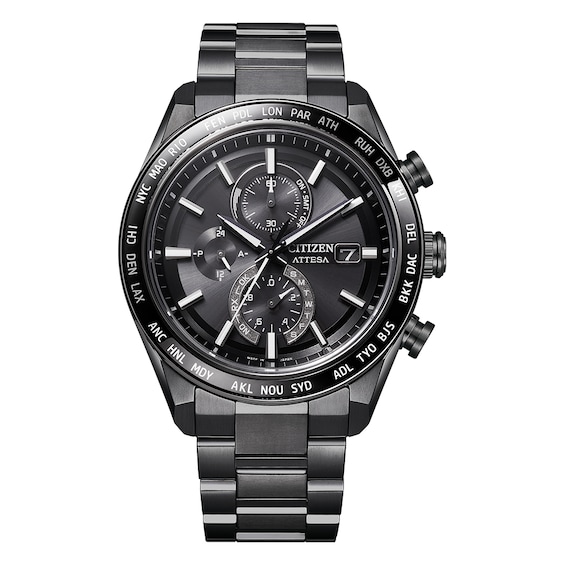 Citizen Eco-Drive Attesa Mens Black Dial Chronograph and Bla