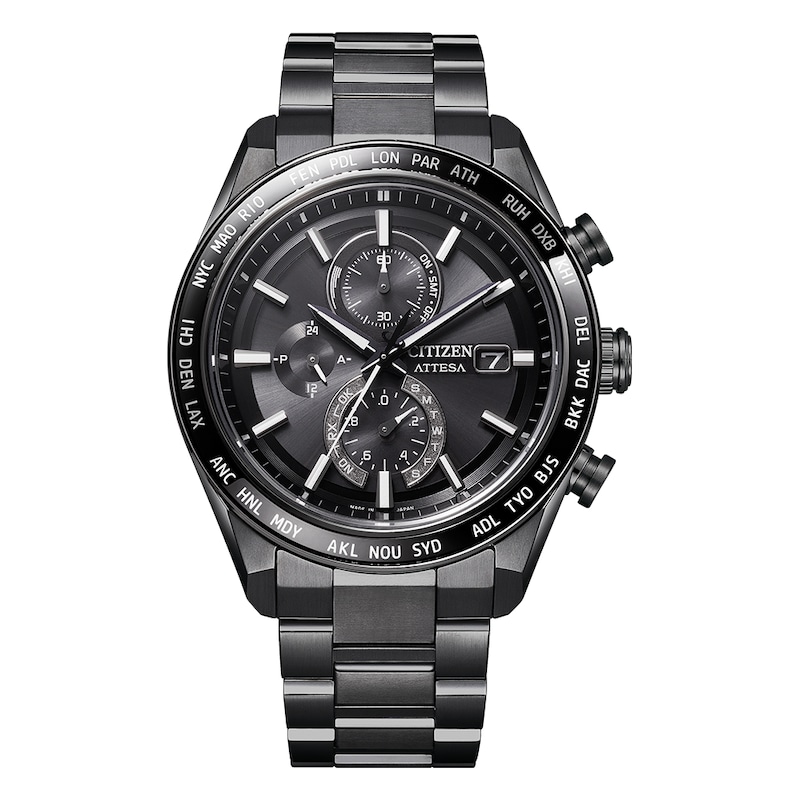 Main Image 1 of Citizen Attesa Men's Eco-Drive Black Dial Chronograph & Black Super Titanium Bracelet Watch
