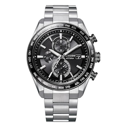 Citizen Attesa Men's Eco-Drive Black Dial Chronograph Silver Tone Super Titanium Bracelet Watch