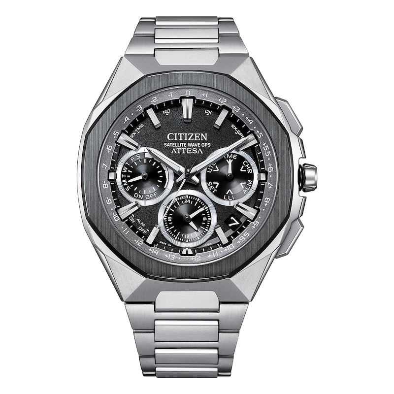 Main Image 1 of Citizen Attesa Men's Eco-Drive Black Dial & Silver Tone Super Titanium Bracelet Watch