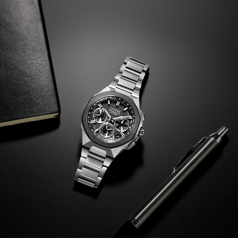 Main Image 6 of Citizen Attesa Men's Eco-Drive Black Dial & Silver Tone Super Titanium Bracelet Watch