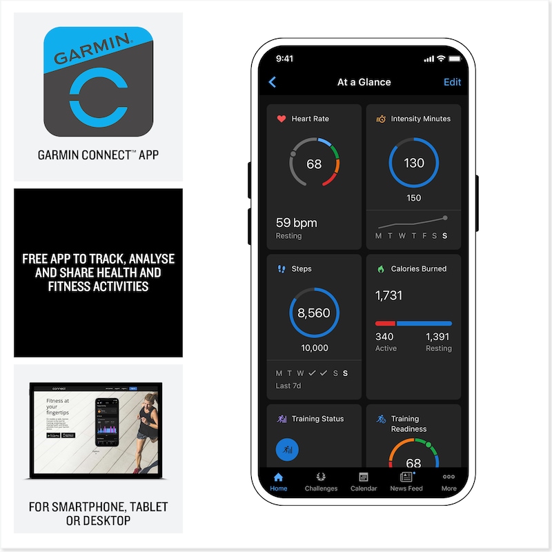 Main Image 5 of Garmin Instinct Crossover AMOLED Charcoal Dial & Silicone Strap Watch