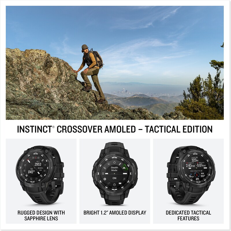 Main Image 2 of Garmin Instinct Crossover AMOLED Tactical Edition Black Dial & Silicone Strap Watch