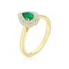 Thumbnail Image 2 of Origin 18ct Yellow Gold Emerald Double Pear Shaped Halo 0.20ct Diamond Ring