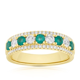 Origin 18ct Yellow Gold Emerald Triple Row 0.50ct Diamond Eternity Ring