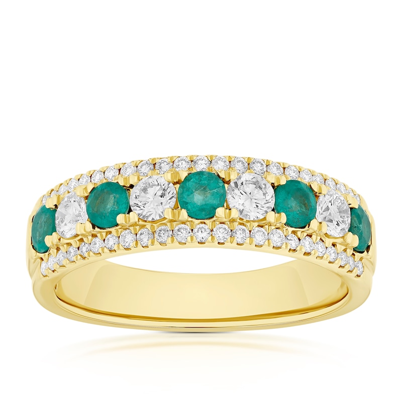Main Image 1 of Origin 18ct Yellow Gold Emerald Triple Row Eternity 0.50ct Diamond Ring