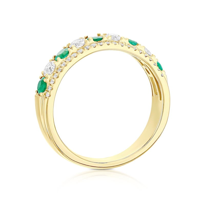 Main Image 3 of Origin 18ct Yellow Gold Emerald Triple Row Eternity 0.50ct Diamond Ring