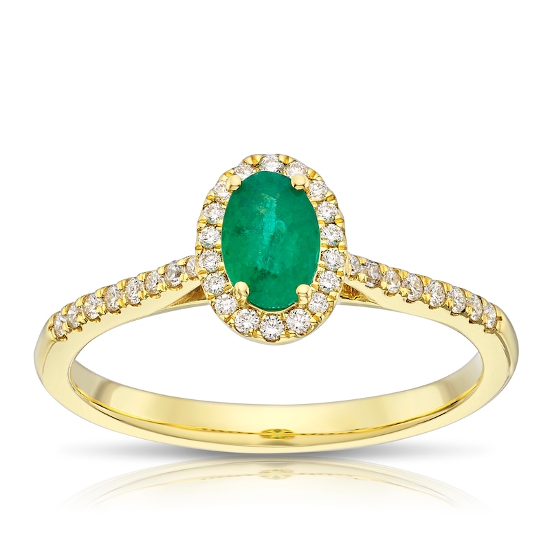 Main Image 1 of Origin 18ct Yellow Gold Emerald Halo 0.15ct Diamond Ring