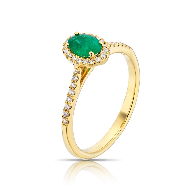 Main Image 2 of Origin 18ct Yellow Gold Emerald Halo 0.15ct Diamond Ring