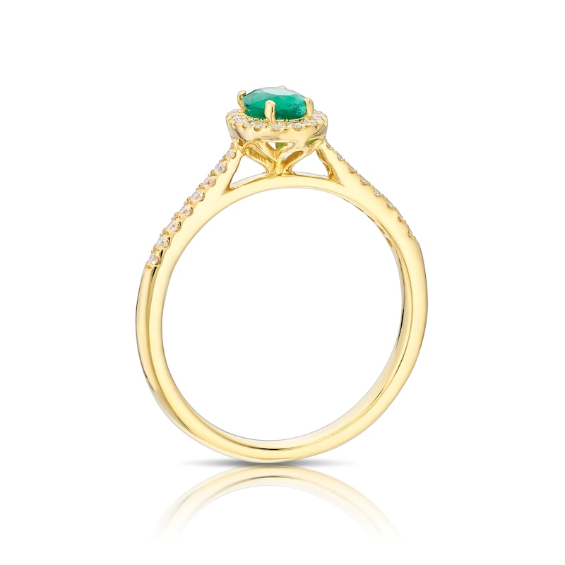 Main Image 3 of Origin 18ct Yellow Gold Emerald Halo 0.15ct Diamond Ring