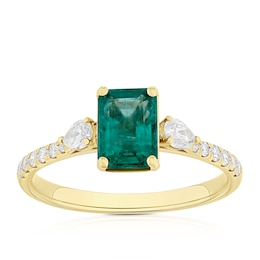 Origin 18ct Yellow Gold Emerald Trilogy 0.33ct Diamond Ring