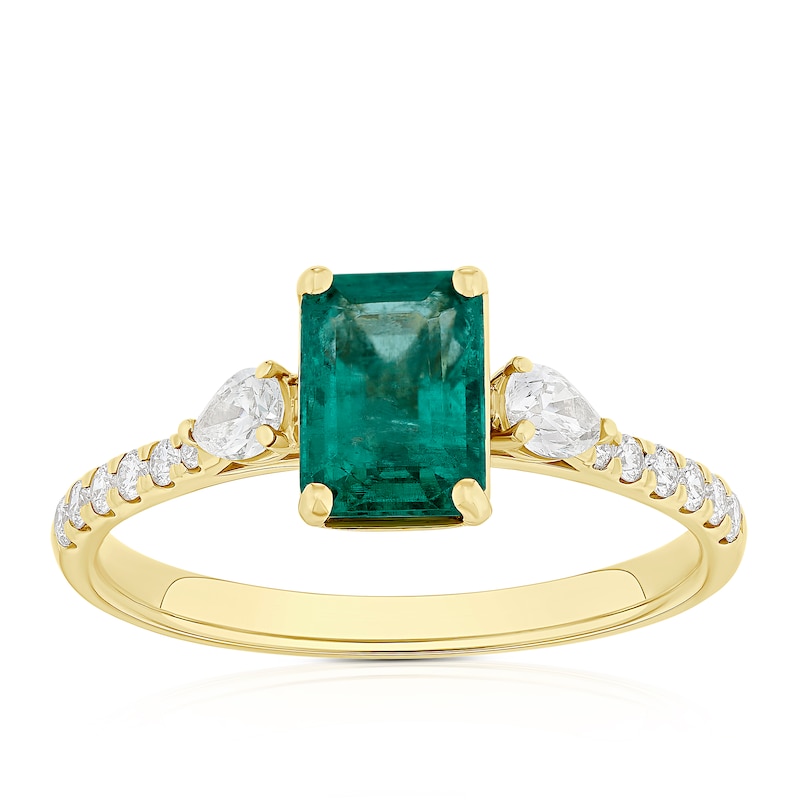 Main Image 1 of Origin 18ct Yellow Gold Emerald Trilogy 0.33ct Diamond Ring