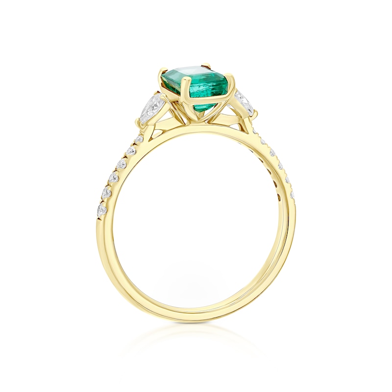 Main Image 3 of Origin 18ct Yellow Gold Emerald Trilogy 0.33ct Diamond Ring