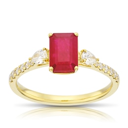 Origin 18ct Yellow Gold Ruby Trilogy 0.33ct Diamond Ring