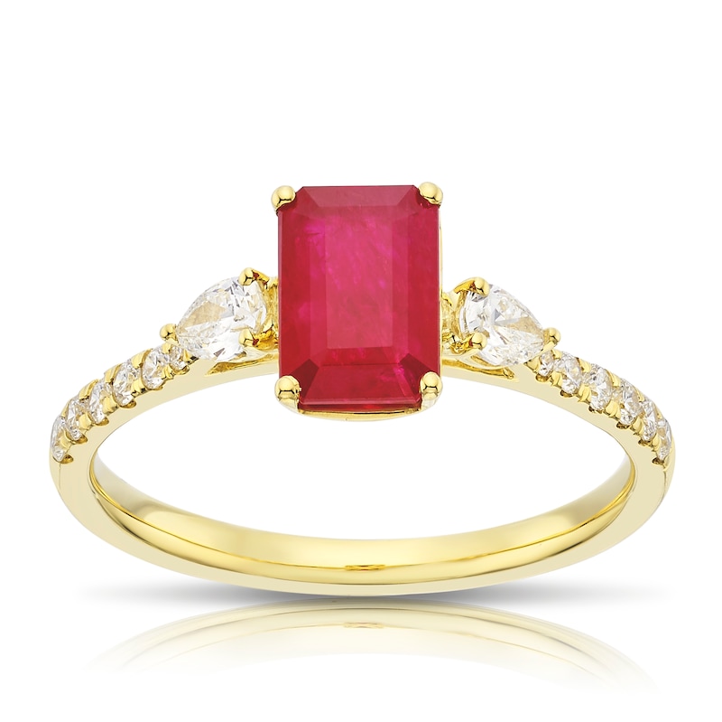 Main Image 1 of Origin 18ct Yellow Gold Ruby Trilogy 0.33ct Diamond Ring