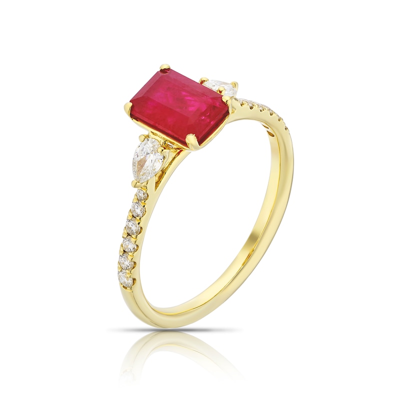 Main Image 2 of Origin 18ct Yellow Gold Ruby Trilogy 0.33ct Diamond Ring