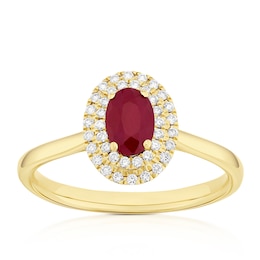 Origin 18ct Yellow Gold Ruby Double Halo 0.13ct Diamond Ring