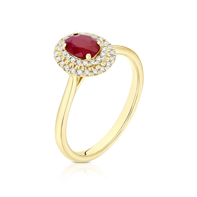 Main Image 2 of Origin 18ct Yellow Gold Ruby Double Halo 0.13ct Diamond Ring