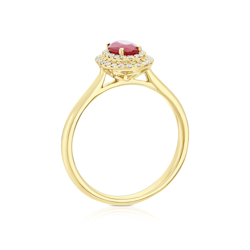 Main Image 3 of Origin 18ct Yellow Gold Ruby Double Halo 0.13ct Diamond Ring
