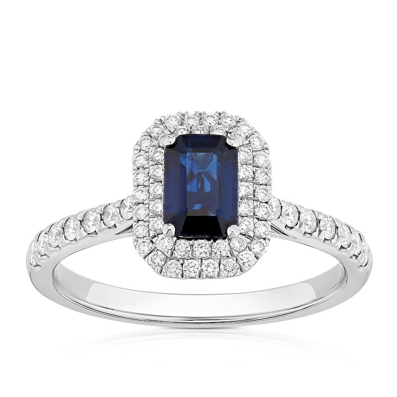 Main Image 1 of Origin Platinum Sapphire Double Halo 0.33ct Diamond Ring