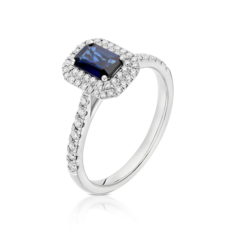 Main Image 2 of Origin Platinum Sapphire Double Halo 0.33ct Diamond Ring