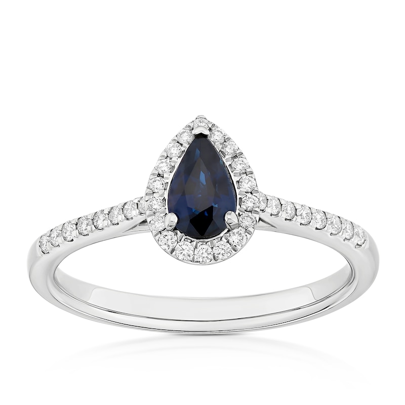 Main Image 1 of Origin Platinum Sapphire Pear Shaped Halo 0.15ct Diamond Ring