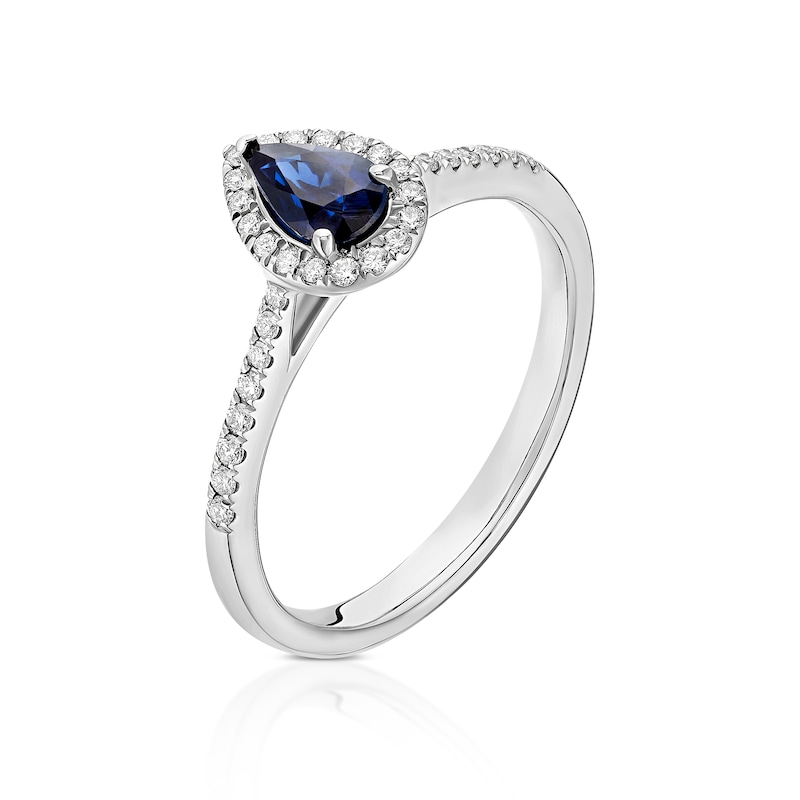 Main Image 2 of Origin Platinum Sapphire Pear Shaped Halo 0.15ct Diamond Ring