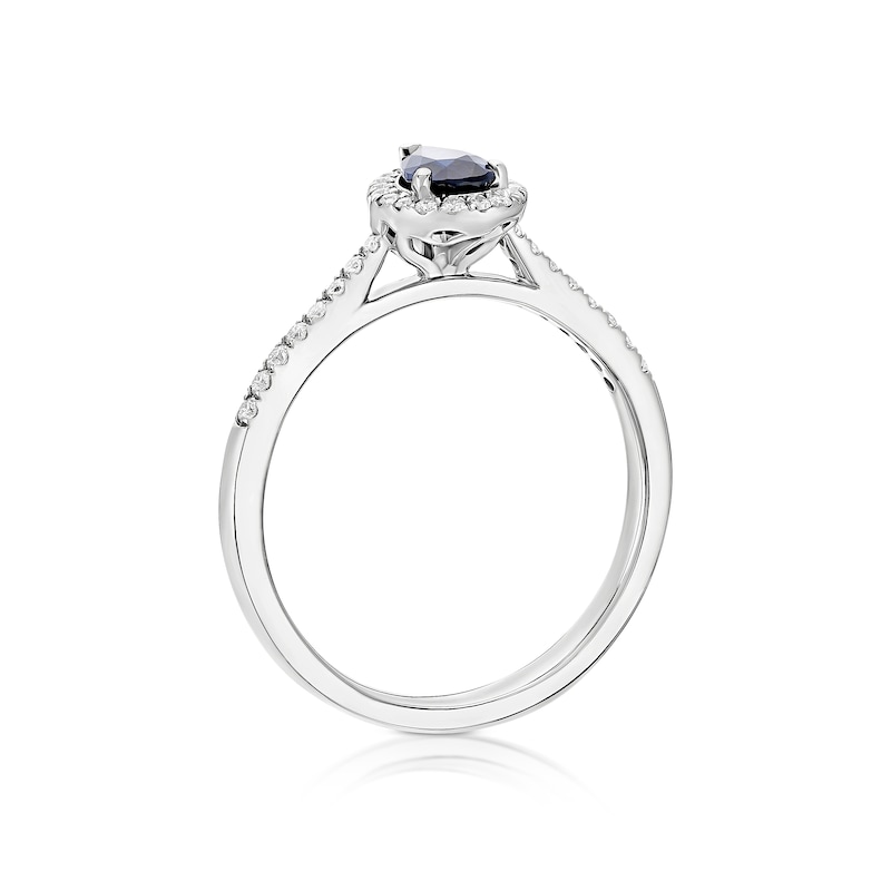 Main Image 3 of Origin Platinum Sapphire Pear Shaped Halo 0.15ct Diamond Ring