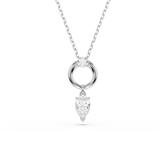 Women's Swarovski Mesmera Silver Tone Zirconia Pear Shaped & Open Circle Pendant Necklace